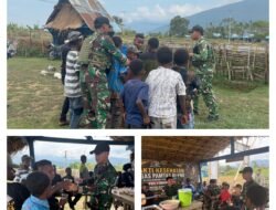 Pererat Kebersamaan, Satgas Yonif 645/GTY Gelar Ibadah Minggu dan Perlombaan Bersama Anak-Anak di Kobakma